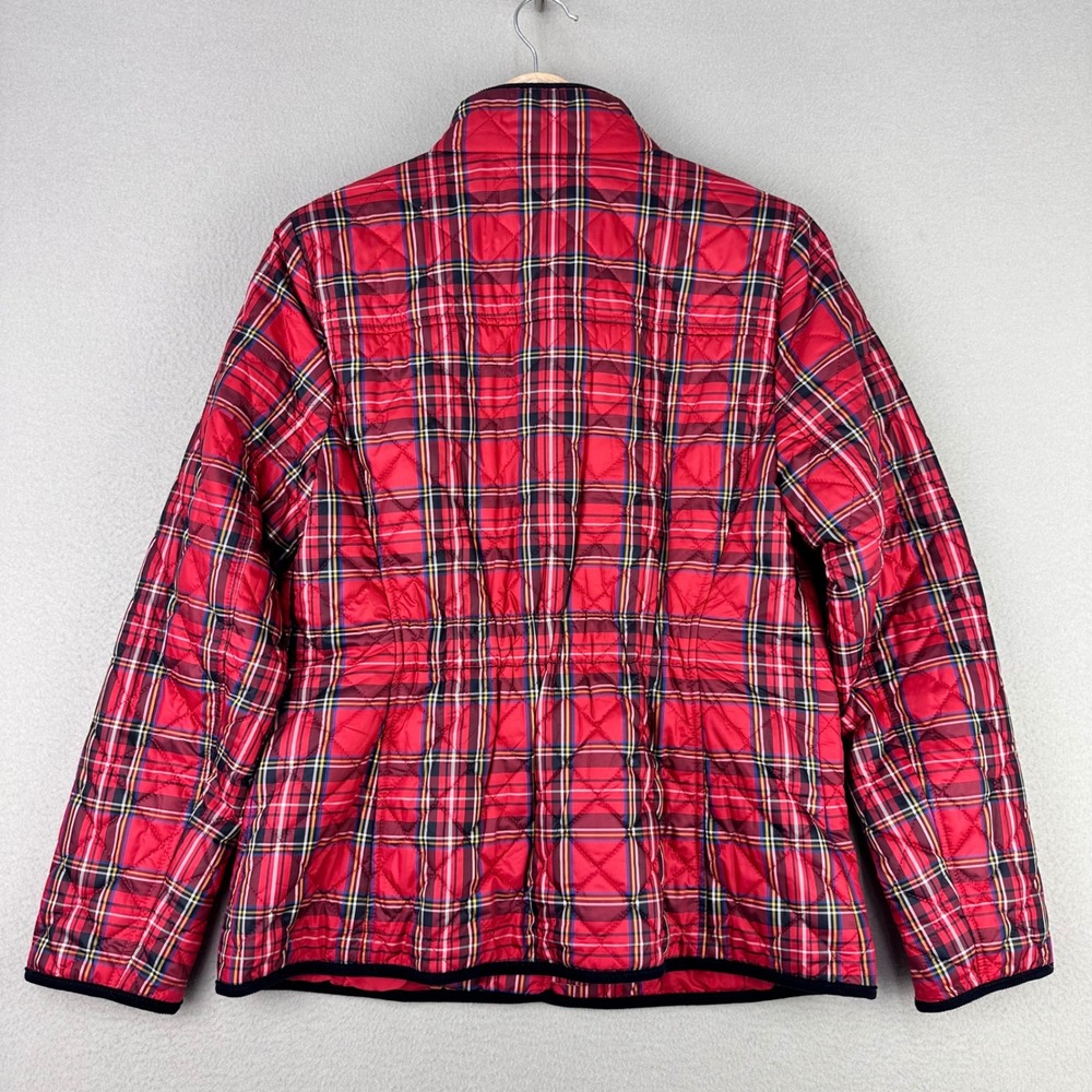 Talbots Quilted Puffer Jacket Womens S Red NWT Plaid Full Zip Preppy Office - Picture 2 of 9